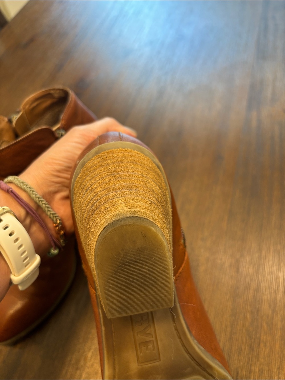 Frye Cognac Leather Ankle Booties with Stacked Heel - Picture 4 of 6